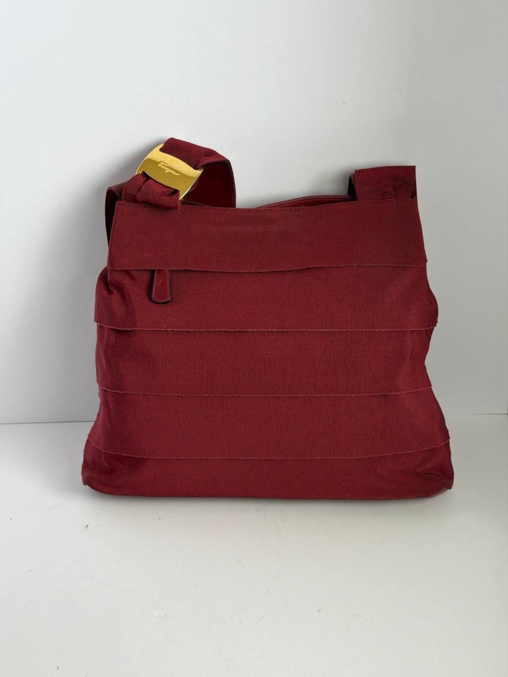 Salvatore Ferragamo Vintage Burgundy Tiered Canvas Shoulder Bag